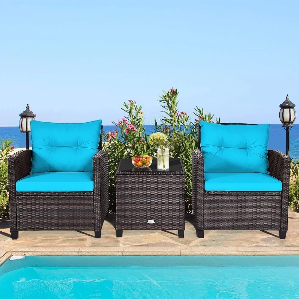 Patio Furniture Set, 3 Pieces PE Rattan Wicker Patio Sofa Chairs with Washable Cushion & Glass Table, Outdoor Furniture
Patio Furniture Set, 3 Pieces PE Rattan Wicker Patio Sofa Chairs with Washable Cushion & Glass Table, Outdoor Furniture