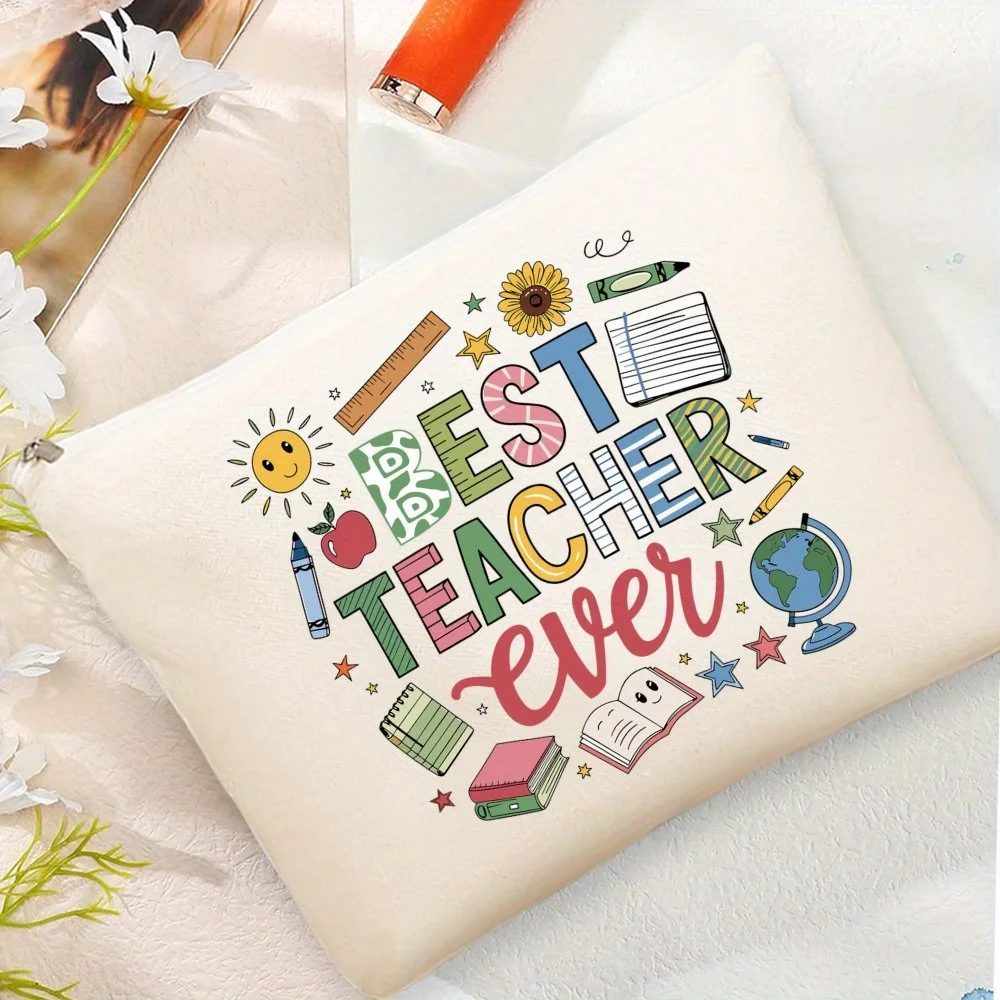 Funny Best Teacher Ever Makeup Bag - Toiletry Organizer with "Best Teacher Ever" Print Cosmetic Pouch for Teachers Women Gift
Funny Best Teacher Ever Makeup Bag - Toiletry Organizer with "Best Teacher Ever" Print Cosmetic Pouch for Teachers Women Gift