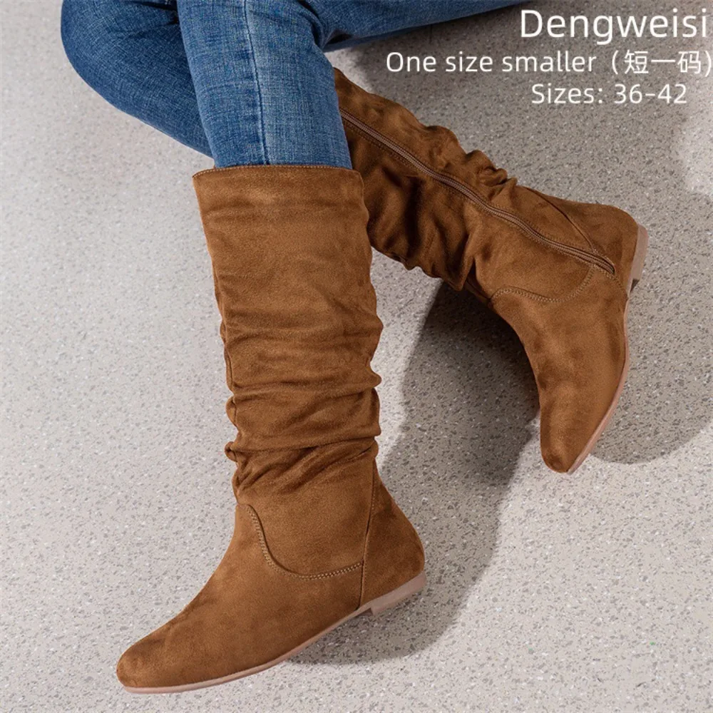 Pleated Fashion Boots inner zipper flat comfortable women's boots versatile mid-calf boots
Pleated Fashion Boots inner zipper flat comfortable women's boots versatile mid-calf boots