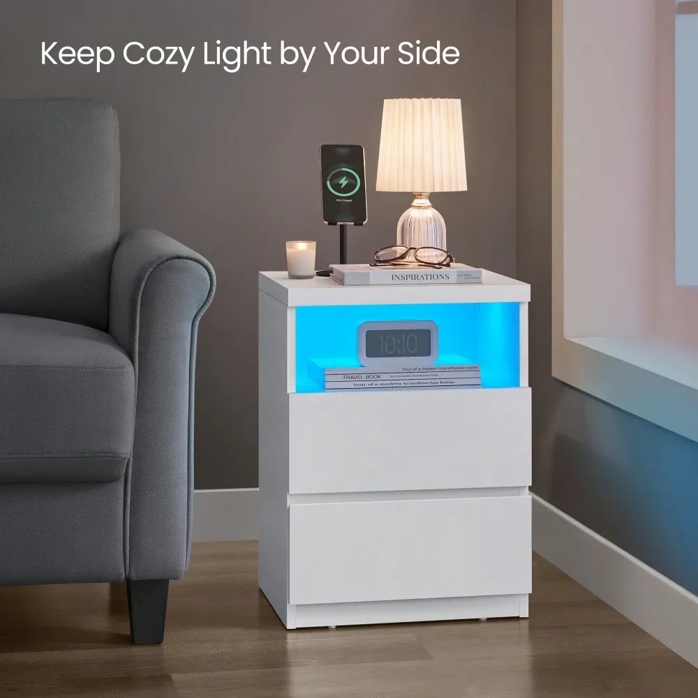 Nightstand With Adjustable LED Light, Bedside Table With Drawers, Side Table, For Bedroom, Modern Minimalist Style
Nightstand With Adjustable LED Light, Bedside Table With Drawers, Side Table, For Bedroom, Modern Minimalist Style