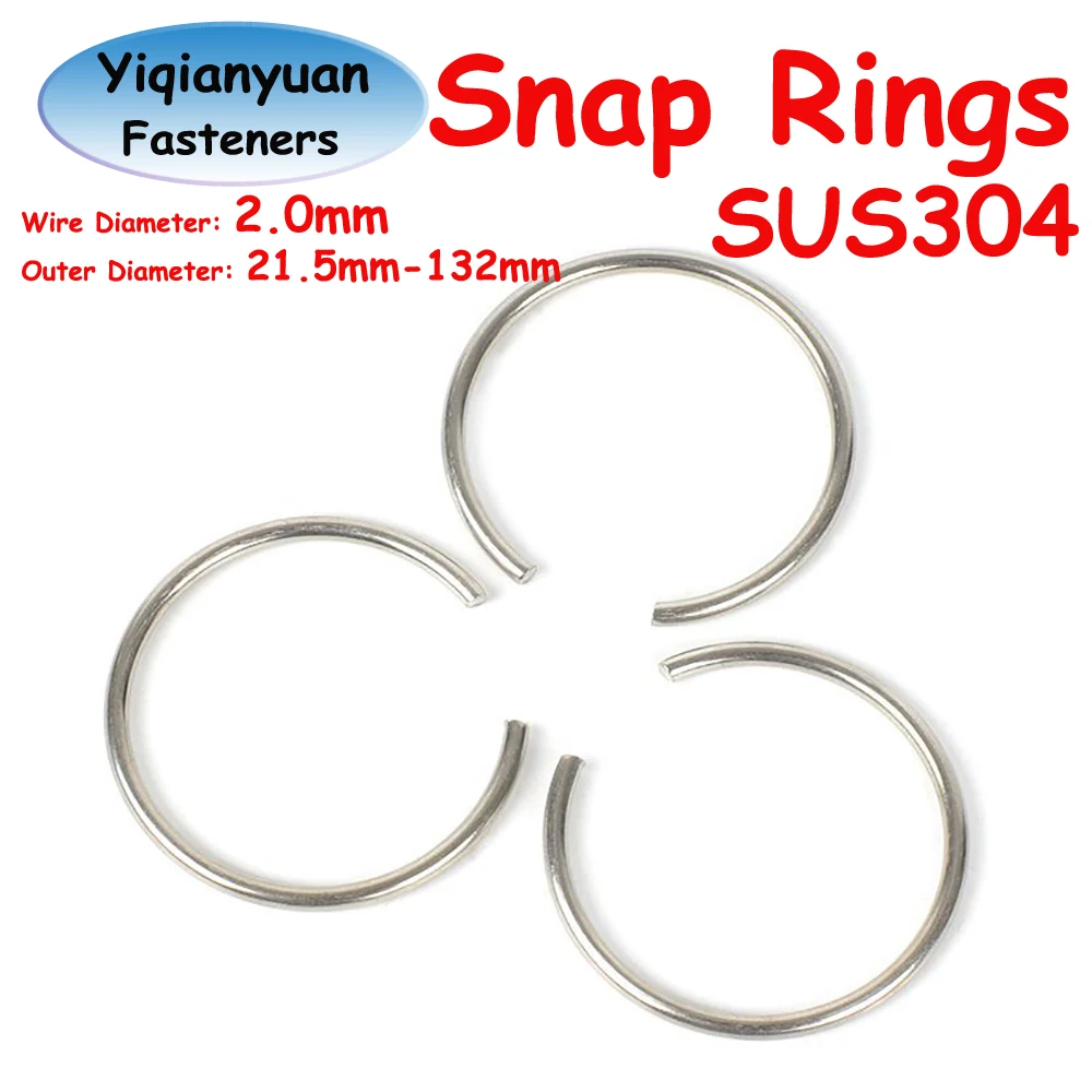 Yiqianyuan Wire Diameter 2mm SUS304 Stainless Steel Round Wire Snap Rings for Hole Retainer Circlips for Shaft OD=21.5mm~132mm
Yiqianyuan Wire Diameter 2mm SUS304 Stainless Steel Round Wire Snap Rings for Hole Retainer Circlips for Shaft OD=21.5mm~132mm