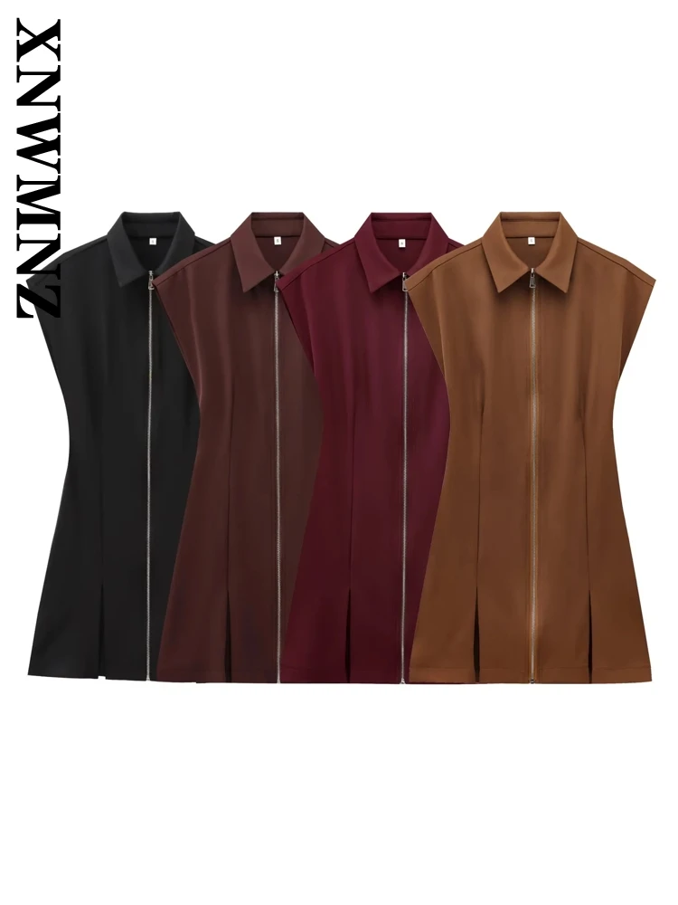 XNWMNZ 2025 Summer Woman Retro Turn-down Collar Mini Skirt Dresses Commuting Woman's Sleeveless Dress Regular Fit zipper Thin 
XNWMNZ 2025 Summer Woman Retro Turn-down Collar Mini Skirt Dresses Commuting Woman's Sleeveless Dress Regular Fit zipper Thin