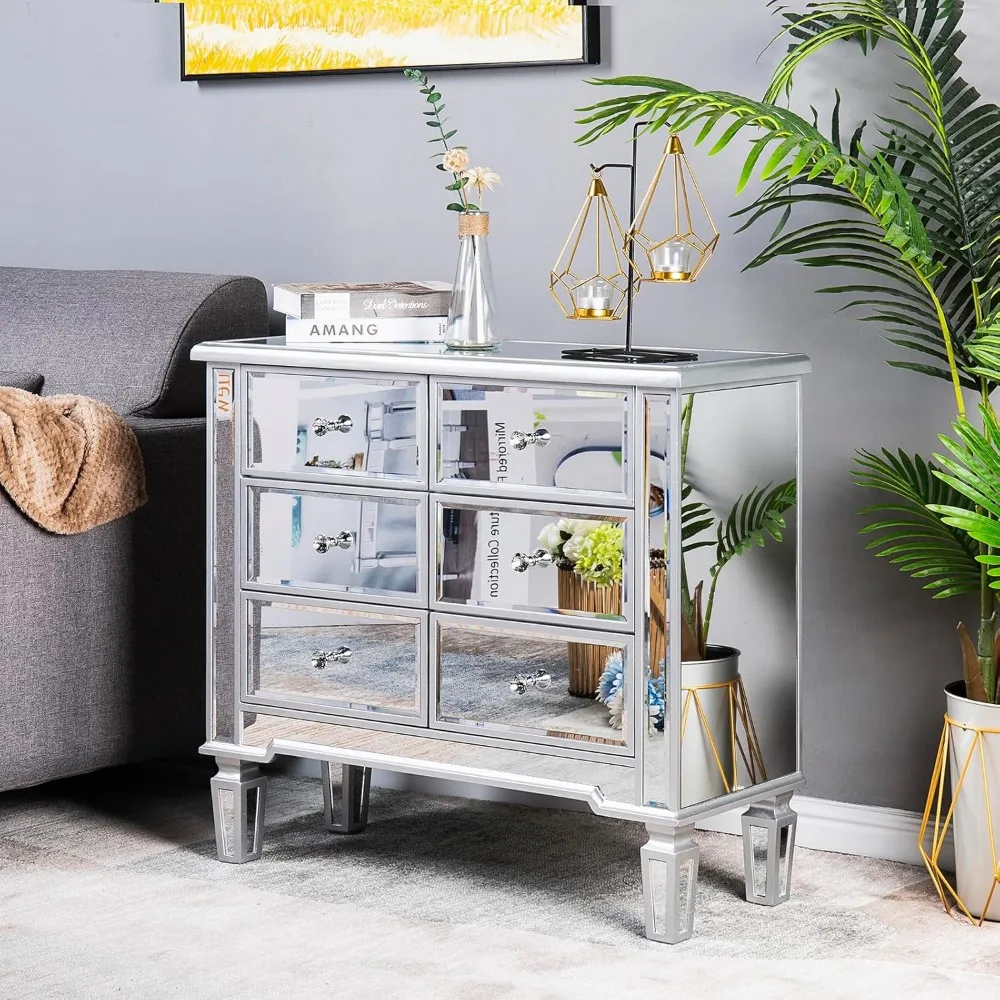 Bonnlo Mirrored Dresser 6 Mirror Drawers, Mirrored Cabinet, Glass Mirror Dresser for Bedroom, Modern Chest of Drawers, Silver, 3
Bonnlo Mirrored Dresser 6 Mirror Drawers, Mirrored Cabinet, Glass Mirror Dresser for Bedroom, Modern Chest of Drawers, Silver, 3