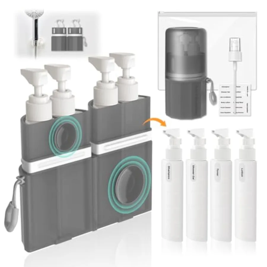 Travel Bottles for Toiletries, TSA Approved Travel Shampoo and Conditioner Bottles with Suction Cups, Gray
Travel Bottles for Toiletries, TSA Approved Travel Shampoo and Conditioner Bottles with Suction Cups, Gray