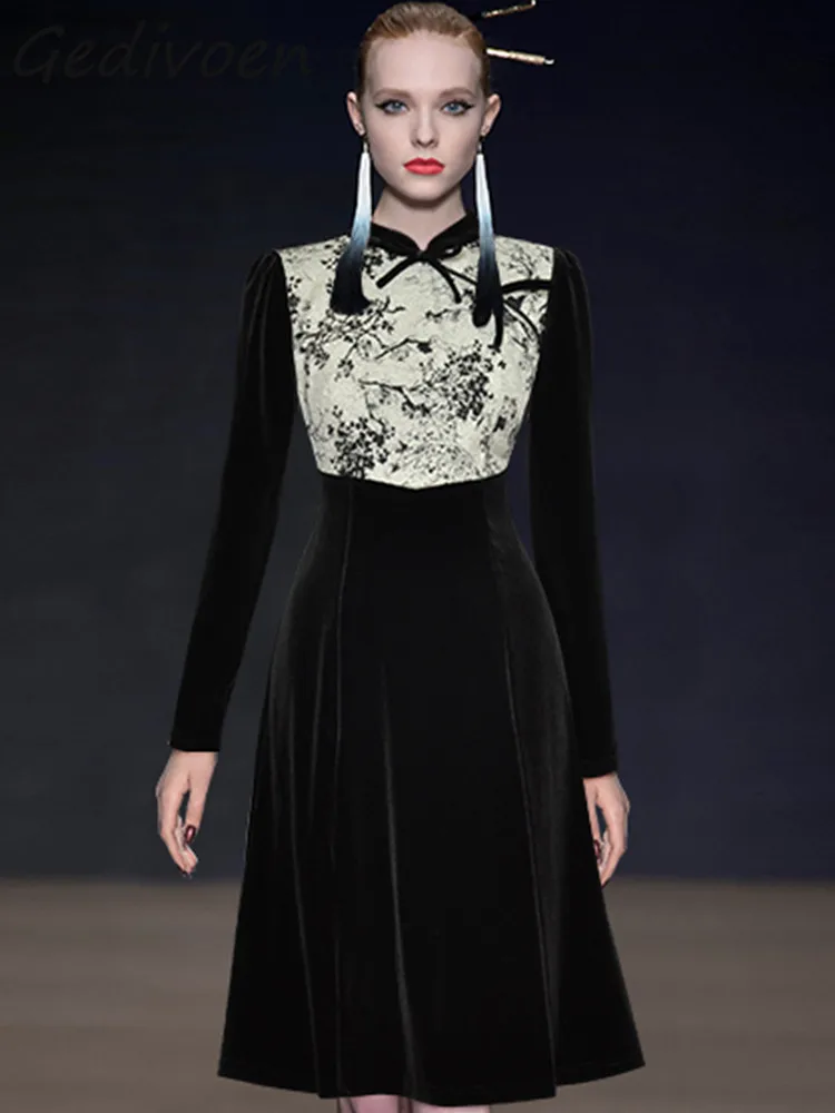 Gedivoen Autumn Fashion Designer Vintage Hit Color Velvet Dress Women's Stand Collar Long Sleeve Bow High Waist Slim Mini Dress
Gedivoen Autumn Fashion Designer Vintage Hit Color Velvet Dress Women's Stand Collar Long Sleeve Bow High Waist Slim Mini Dress