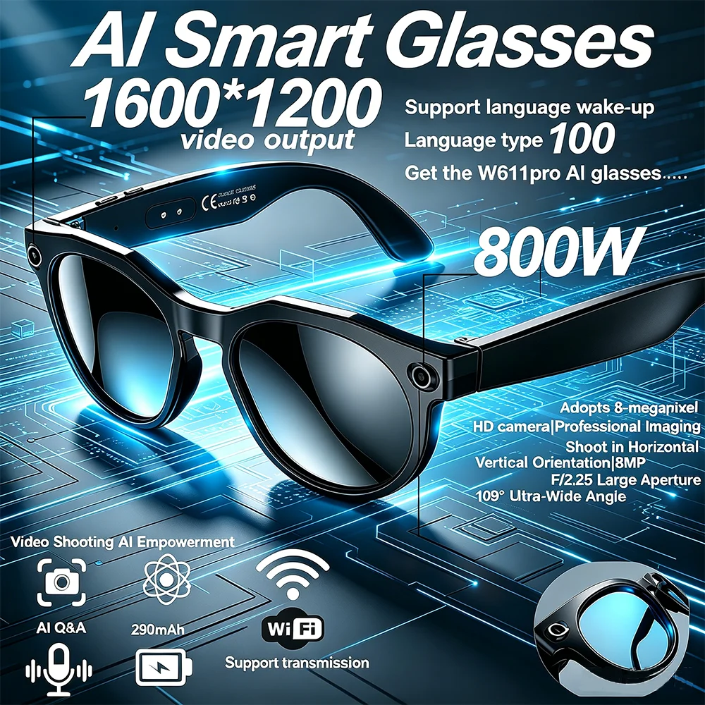 Smart AI Photo Eyeglasses | Object Recognition, 100+ Language Translation 800W Pixel Video Recording Bluetooth Calling Function