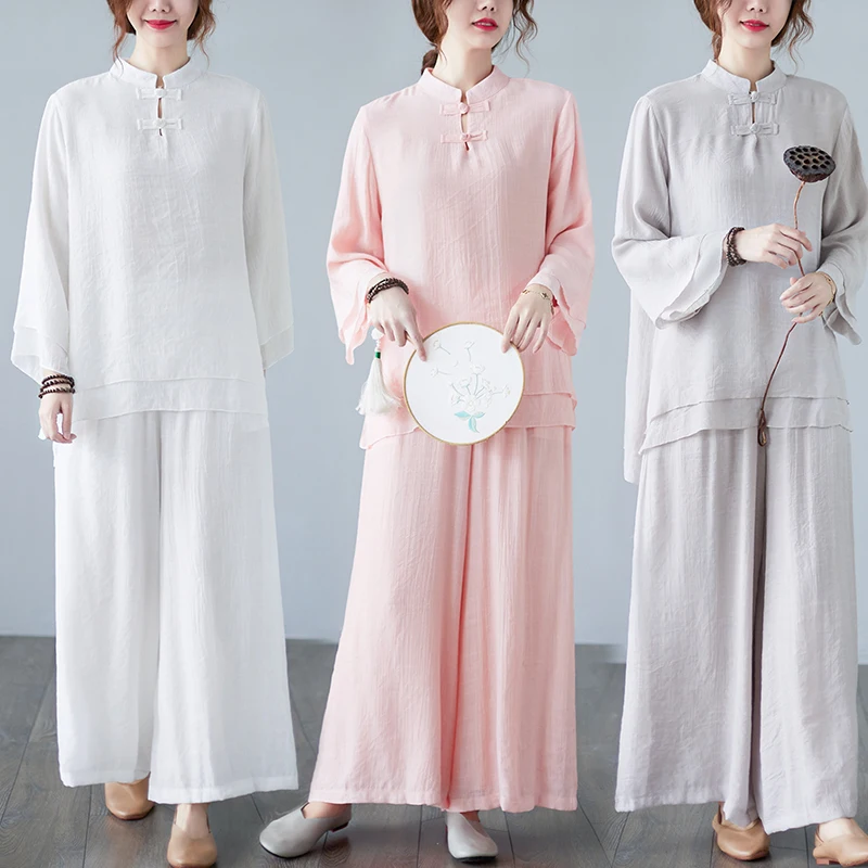 Women's Long Sleeve Yoga Outfit Set Autumn New Style Wind Disk Button Top Wide Leg Pants Two Piece Set Fashionable Ensemble
Women's Long Sleeve Yoga Outfit Set Autumn New Style Wind Disk Button Top Wide Leg Pants Two Piece Set Fashionable Ensemble