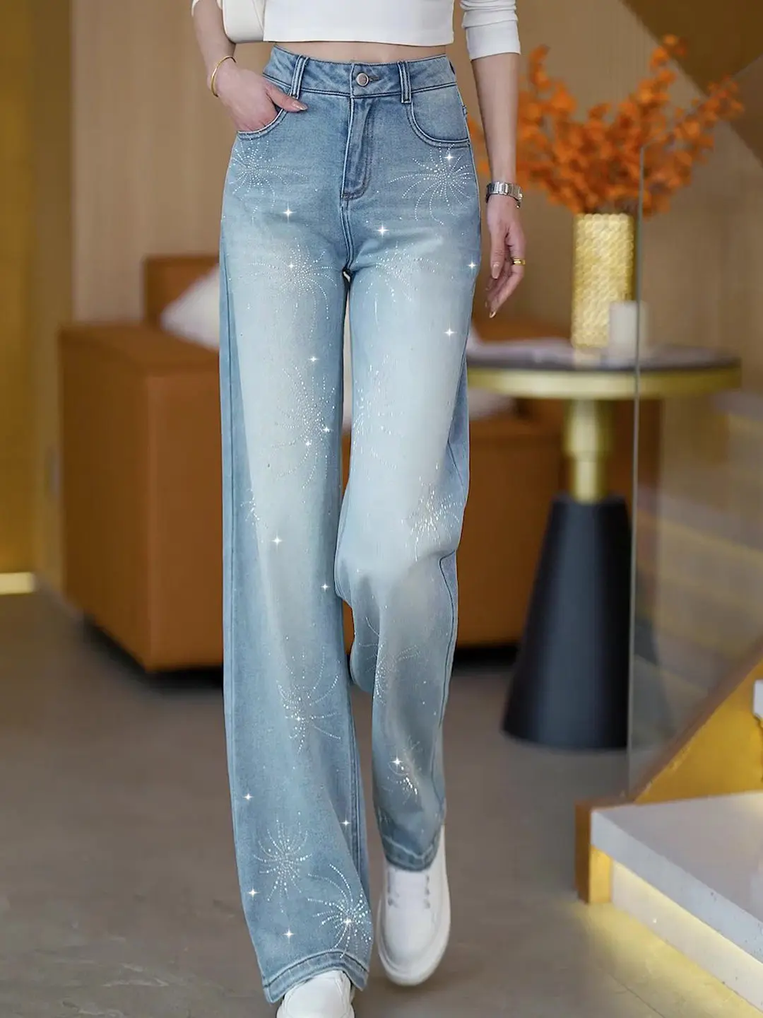Women's Straight Leg Jeans High Waist Denim Pants Glitter Design Slim Fit Wide Leg Spring 2026 Waed out Light Colored
Women's Straight Leg Jeans High Waist Denim Pants Glitter Design Slim Fit Wide Leg Spring 2026 Waed out Light Colored