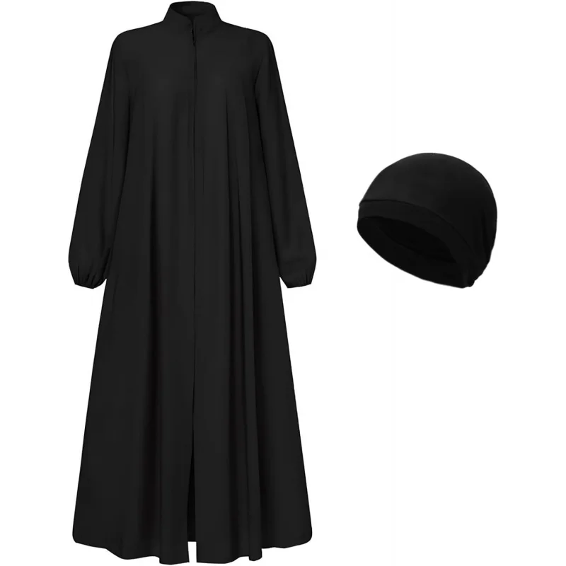 Womens Muslim Abaya Dress Front Zipper 2 Pockets Long Sleeve Prayer Islamic Clothes with Hijab Cap
Womens Muslim Abaya Dress Front Zipper 2 Pockets Long Sleeve Prayer Islamic Clothes with Hijab Cap