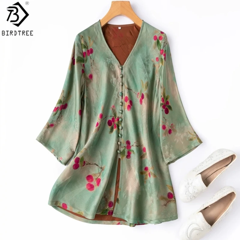 Birdtree, 24MM 100% Silk Jacquard Satin Blouse, Bias-cut Shirt, Women Floral Luo Xiangyunsha Silk Tops, 2026 Summer New T65532JF
Birdtree, 24MM 100% Silk Jacquard Satin Blouse, Bias-cut Shirt, Women Floral Luo Xiangyunsha Silk Tops, 2026 Summer New T65532JF