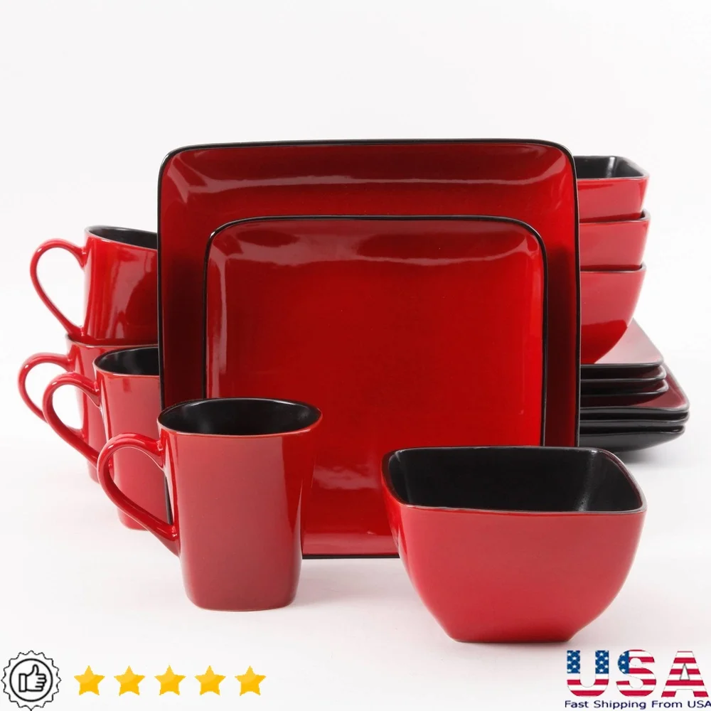 Contemporary Red Square Dinnerware Set of 16 Includes Plates Bowls Mugs Elegant Design Everyday Use and Gifts
Contemporary Red Square Dinnerware Set of 16 Includes Plates Bowls Mugs Elegant Design Everyday Use and Gifts