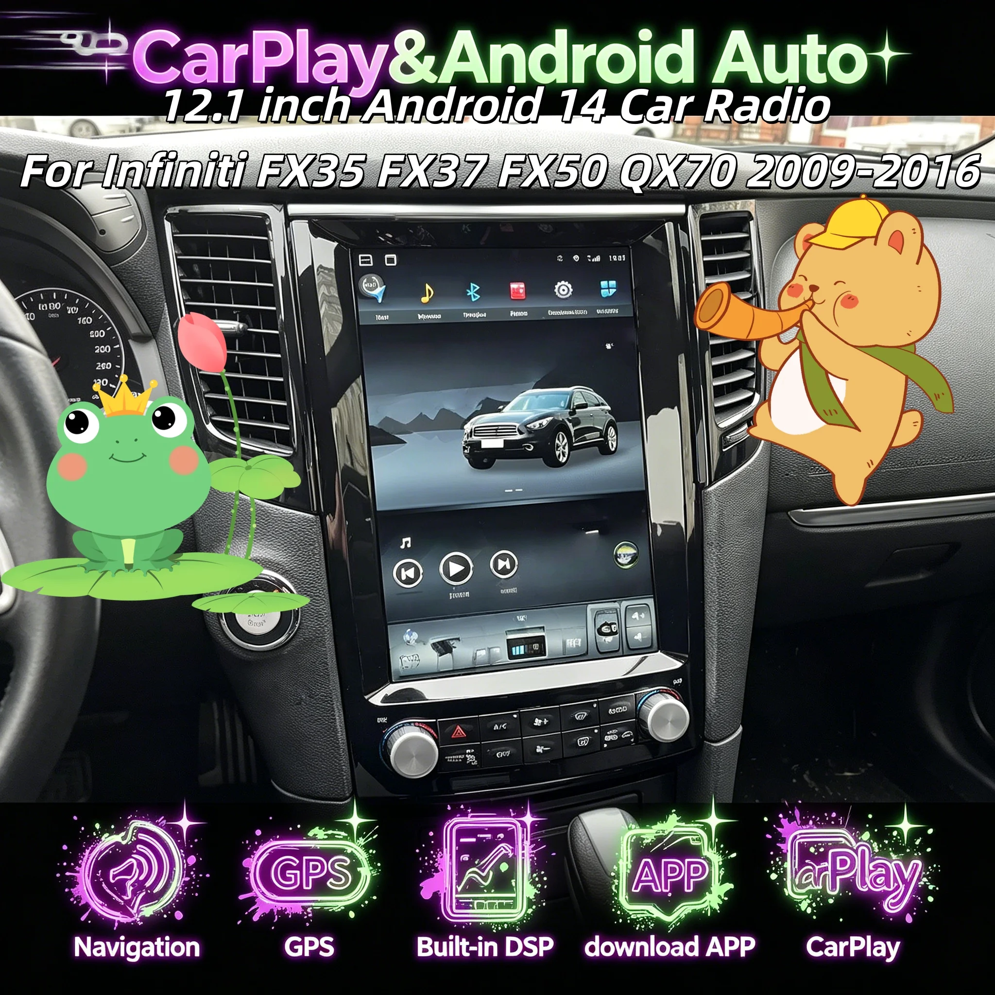Автомобильный мультимедийный экран Android 14 с Carplay для Infiniti FX25 FX30 FX35 FX37 QX70 2009-2016 годов
Автомобильный мультимедийный экран Android 14 с Carplay для Infiniti FX25 FX30 FX35 FX37 QX70 2009-2016 годов