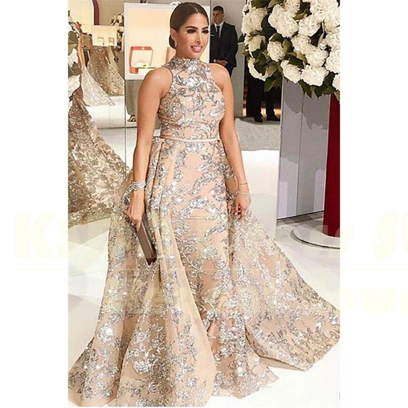 Gorgeous High Neck Evening Dresses Elegant Women Sleeveless Appliques Gowns Luxury Detachable Train Long Dresses Vestidos 2025
Gorgeous High Neck Evening Dresses Elegant Women Sleeveless Appliques Gowns Luxury Detachable Train Long Dresses Vestidos 2025