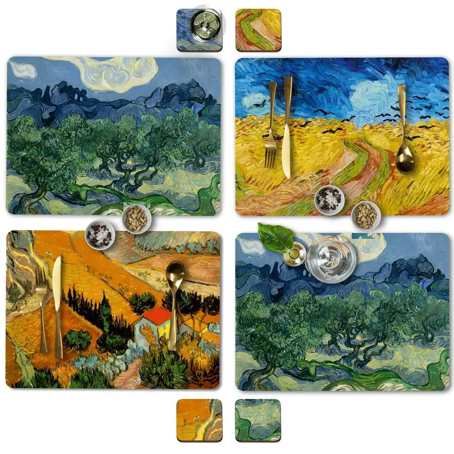 of 4 Heat Resistant Cork Placemats for Dining Table with Free Set of 4 Matching Drink Coasters Van Gogh Art Design 16 x 12 Inche
of 4 Heat Resistant Cork Placemats for Dining Table with Free Set of 4 Matching Drink Coasters Van Gogh Art Design 16 x 12 Inche