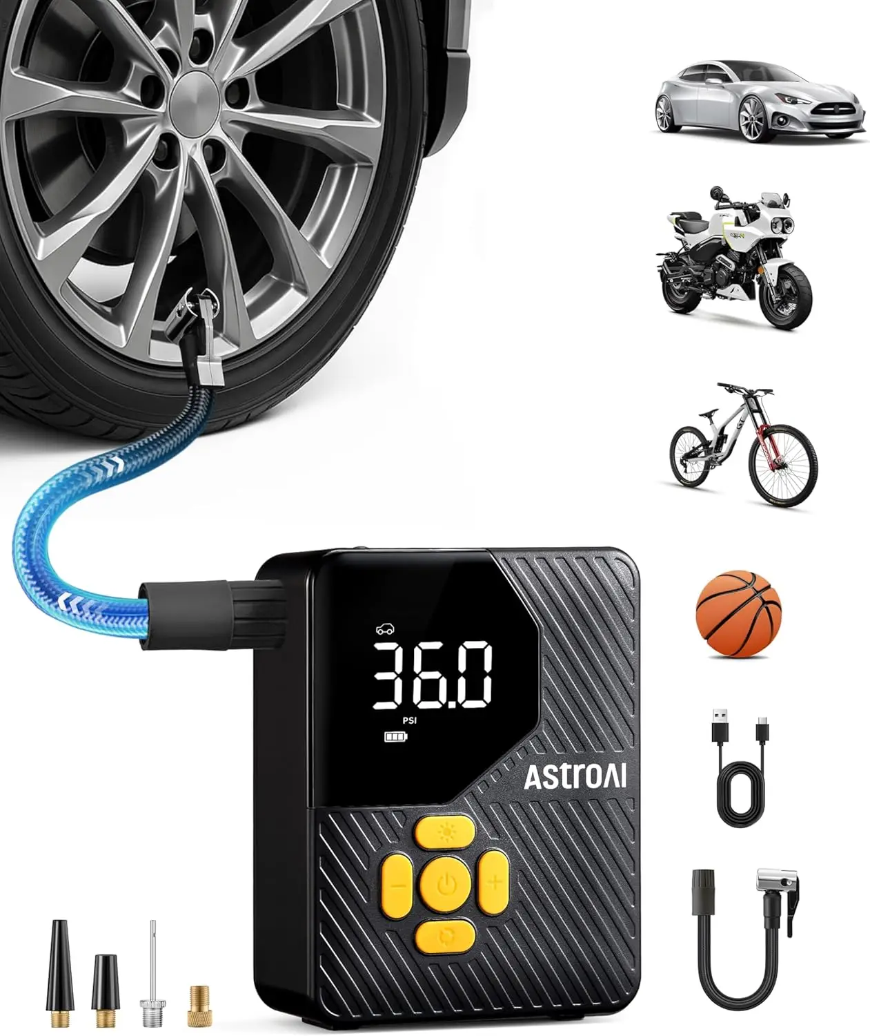 L7 Mini Tire Inflator, 150 PSI Portable Air Compressor with LED Light & Pressure Gauge, Auto Shut-Off - for Car, Motorcycle, Bic
L7 Mini Tire Inflator, 150 PSI Portable Air Compressor with LED Light & Pressure Gauge, Auto Shut-Off - for Car, Motorcycle, Bic