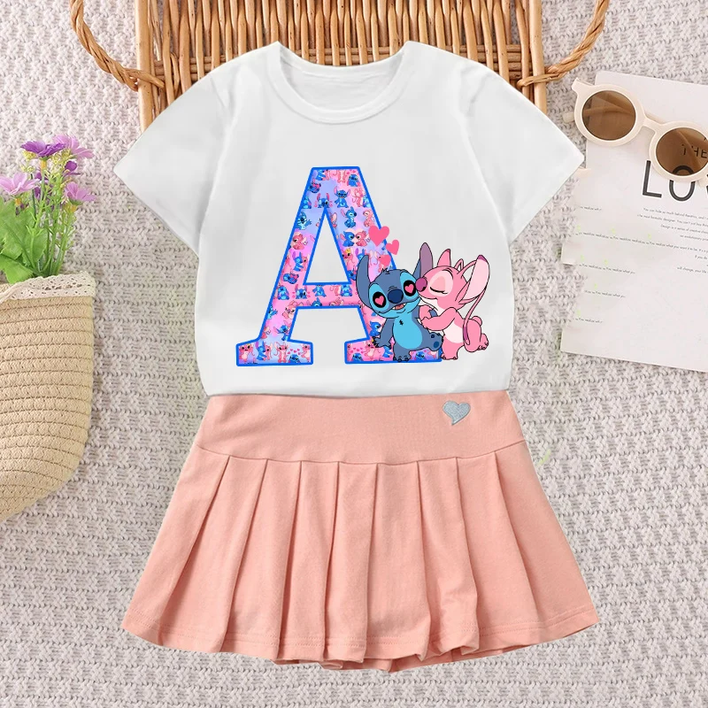 Stitch Angel T-shirt Skirt Set Girls Disney Anime Letter A-Z Tees Pleated Dress Kids Summer Short Sleeve Skirts Children Clorhes
Stitch Angel T-shirt Skirt Set Girls Disney Anime Letter A-Z Tees Pleated Dress Kids Summer Short Sleeve Skirts Children Clorhes
