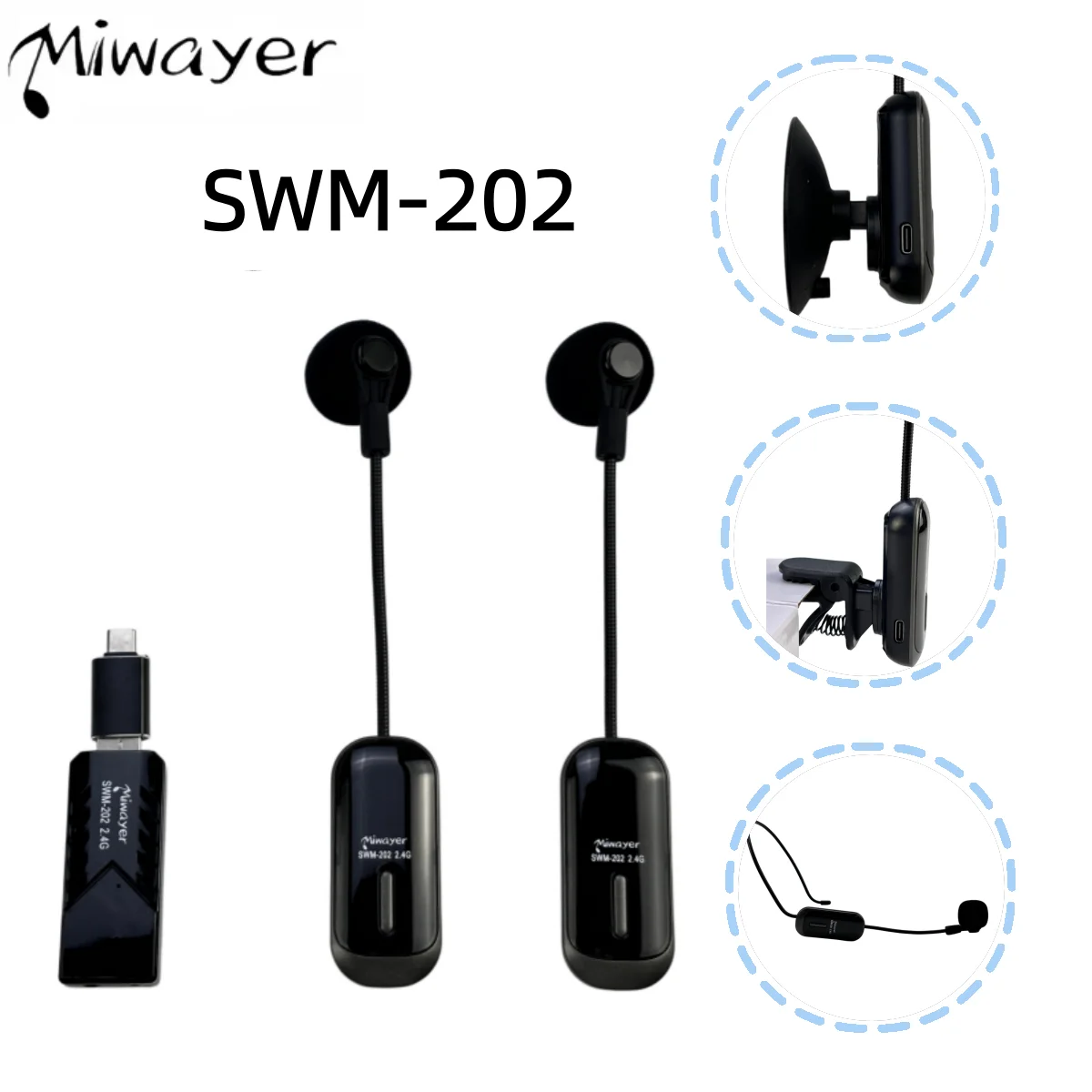 Miwayer SWM-202 2.4G Wireless Instrument Mic, 4 Modes Clip Suction Headset Pickup, Play and Sing Simultaneously for Stage
Miwayer SWM-202 2.4G Wireless Instrument Mic, 4 Modes Clip Suction Headset Pickup, Play and Sing Simultaneously for Stage
