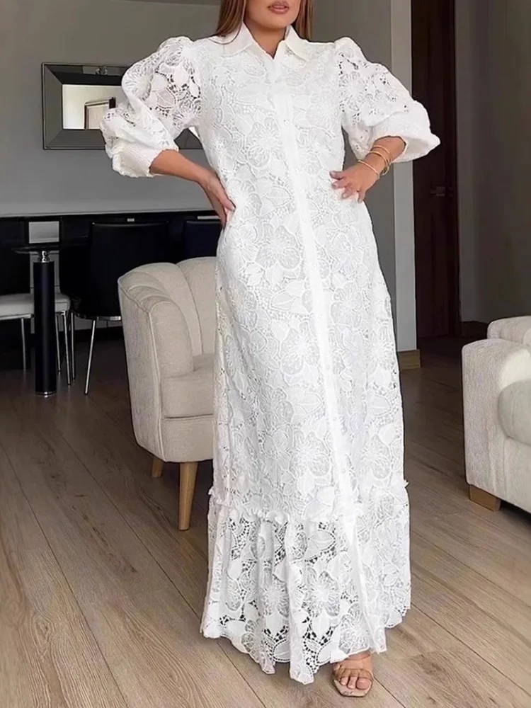 Wmstar Women Dresses Wholesale Solid Color Elegant Long Sleeved Buttoned Open Work Lace Blouse Dress for Women Dropshopping
Wmstar Women Dresses Wholesale Solid Color Elegant Long Sleeved Buttoned Open Work Lace Blouse Dress for Women Dropshopping