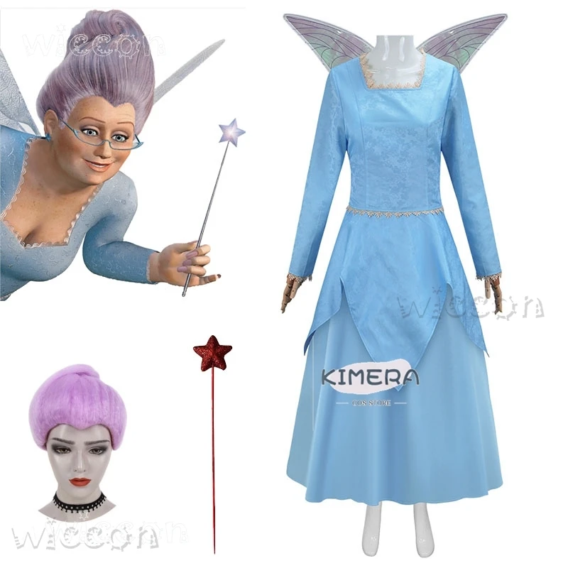 Fairy Godmother Cosplay Costume Dress Wig Wing Lady Roleplay Anime Elf Blue Dress Halloween Stage Performance Outfit Women
Fairy Godmother Cosplay Costume Dress Wig Wing Lady Roleplay Anime Elf Blue Dress Halloween Stage Performance Outfit Women