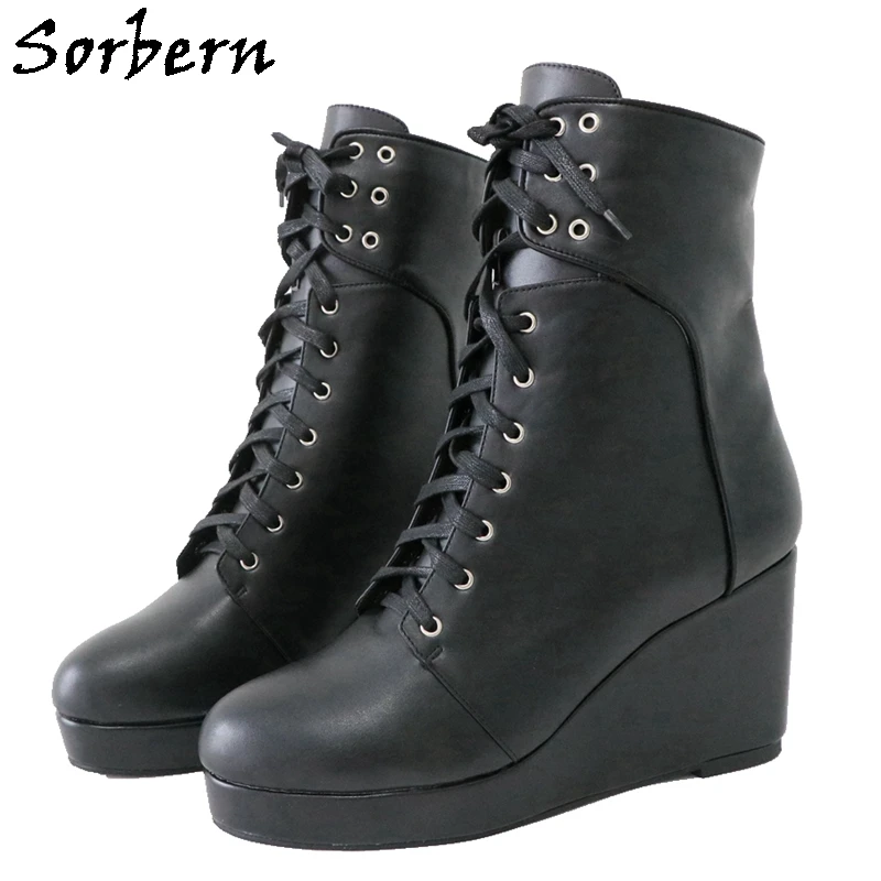 Sorbern Black Matt Wedge Boots Unisex Ankle High Platform Shoes Lace Up Booties Comfortable Shoes Round Toe Custom Colors
Sorbern Black Matt Wedge Boots Unisex Ankle High Platform Shoes Lace Up Booties Comfortable Shoes Round Toe Custom Colors