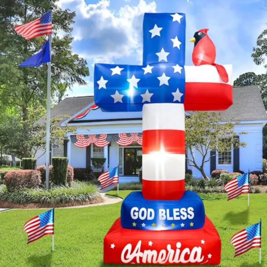 8FT 4th of July Inflatables for outdoor lawn use, PVC material, red-white-blue color, built-in LEDs and blower for quick inflat
8FT 4th of July Inflatables for outdoor lawn use, PVC material, red-white-blue color, built-in LEDs and blower for quick inflat