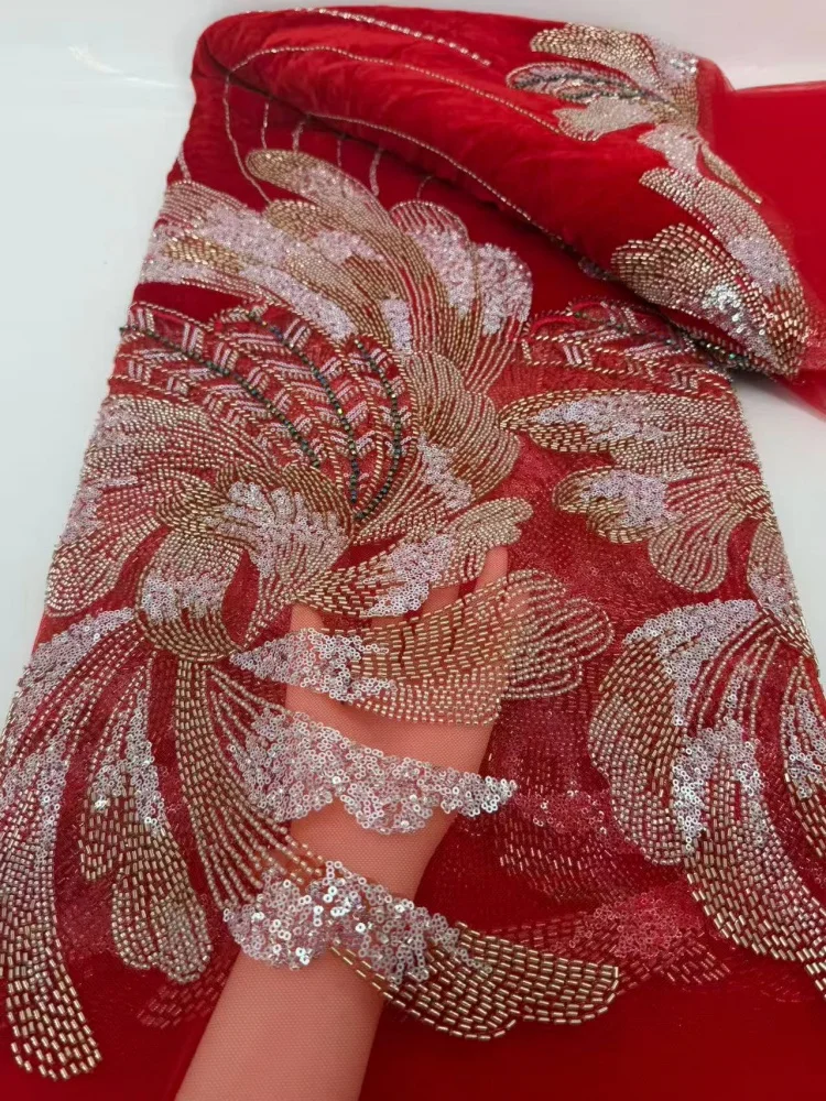 Luxury African Lace Fabric 5 Yards Velvet Lace Beaded Tulle Lace Fabric Embroidered Nigerian Fabric for Wedding Dress Sew
Luxury African Lace Fabric 5 Yards Velvet Lace Beaded Tulle Lace Fabric Embroidered Nigerian Fabric for Wedding Dress Sew