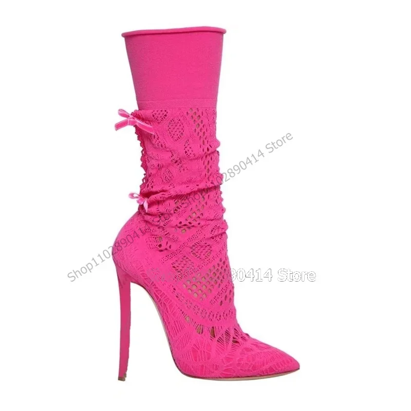 Rose Red Bow Knot Decor Pointed Toe Lace Boots Hollow Design Women Shoes Thin High Heels Novel Fashion 2023 Zapatos Para Mujere
Rose Red Bow Knot Decor Pointed Toe Lace Boots Hollow Design Women Shoes Thin High Heels Novel Fashion 2023 Zapatos Para Mujere