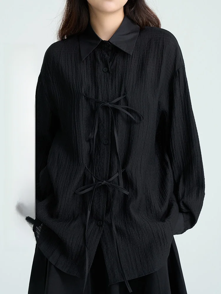Dark Black Long Sleeve Shirt Women's Thin Fabric Bow Tie Shirt Loose Fit Polyester Material Knot Outerwear Coat
Dark Black Long Sleeve Shirt Women's Thin Fabric Bow Tie Shirt Loose Fit Polyester Material Knot Outerwear Coat