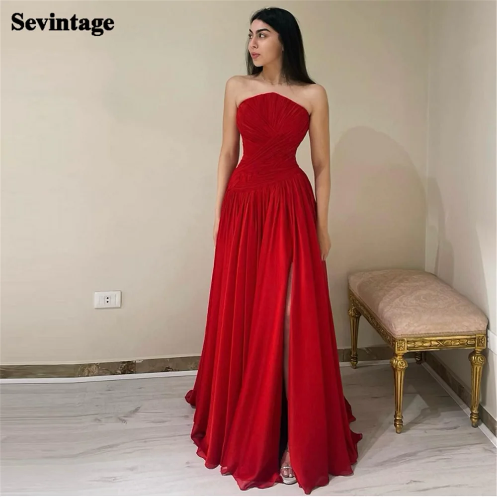 Женское шифоновое вечернее платье Sevintage, красное платье без бретелек, без рукавов, со складками, с высоким Боковым Разрезом, для выпускного вечера
Женское шифоновое вечернее платье Sevintage, красное платье без бретелек, без рукавов, со складками, с высоким Боковым Разрезом, для выпускного вечера