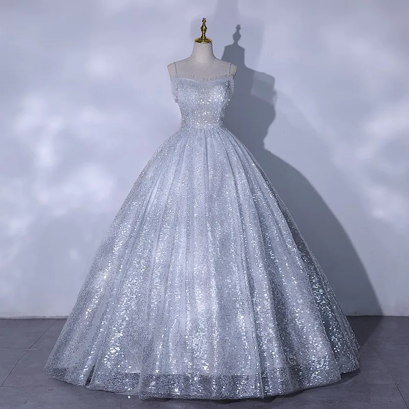 Grey Spaghetti Strap Sparkling Banquet Wedding Dress Fluffy Skirt Slim Fit Temperament Socialite Princess Skirt
Grey Spaghetti Strap Sparkling Banquet Wedding Dress Fluffy Skirt Slim Fit Temperament Socialite Princess Skirt