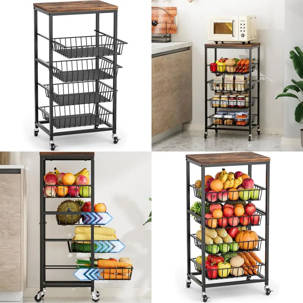 4-уровневая кухонная тележка на колесиках с выдвижными полками и деревянной столешницей для кладовой и гостиной (коричневая)
4-уровневая кухонная тележка на колесиках с выдвижными полками и деревянной столешницей для кладовой и гостиной (коричневая)