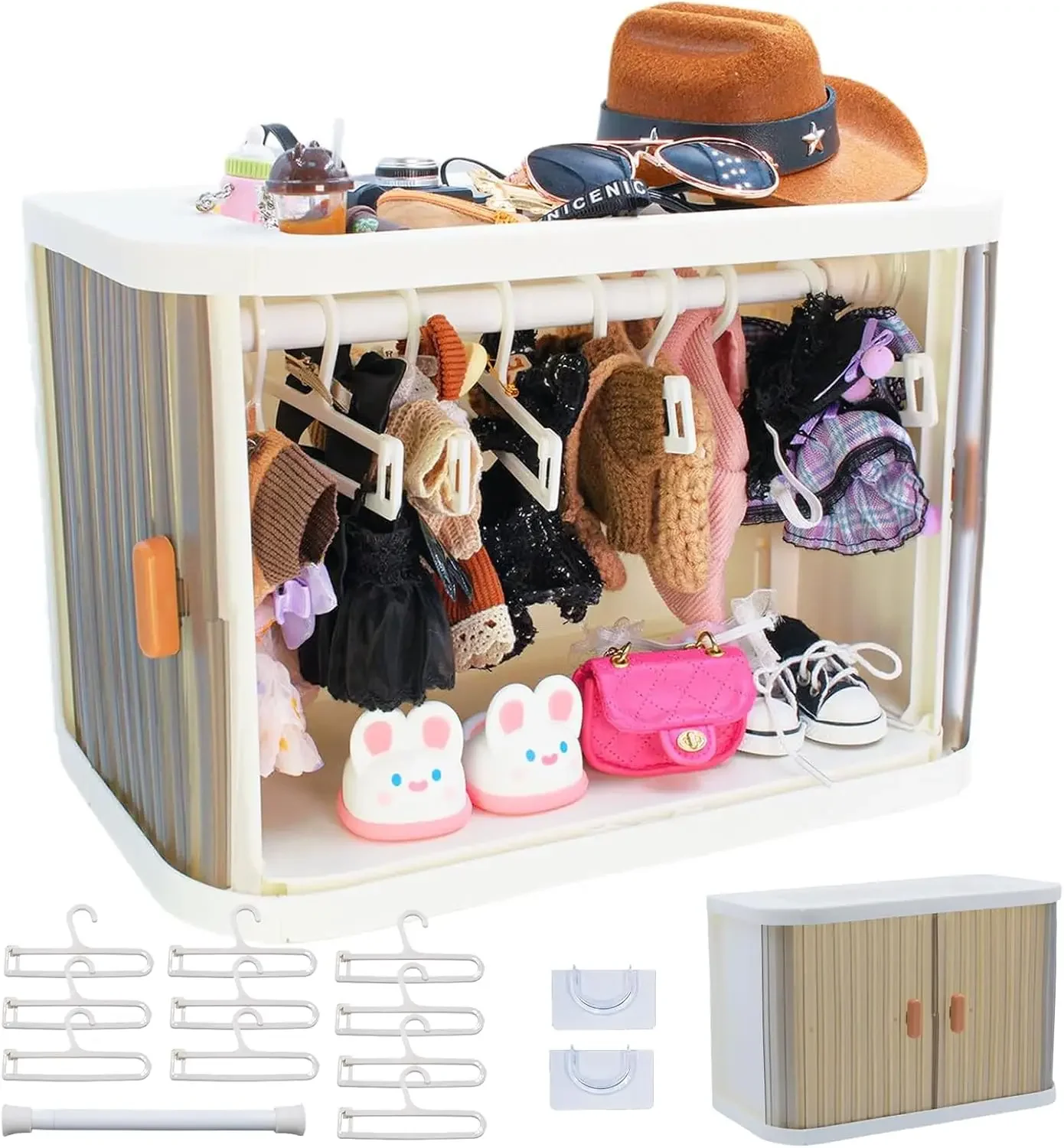 Foldable Doll Wardrobe Storage Box with 10 Hangers, Rod, and Dust Cover - Stackable Organizer for 15/17cm Clothes
Foldable Doll Wardrobe Storage Box with 10 Hangers, Rod, and Dust Cover - Stackable Organizer for 15/17cm Clothes