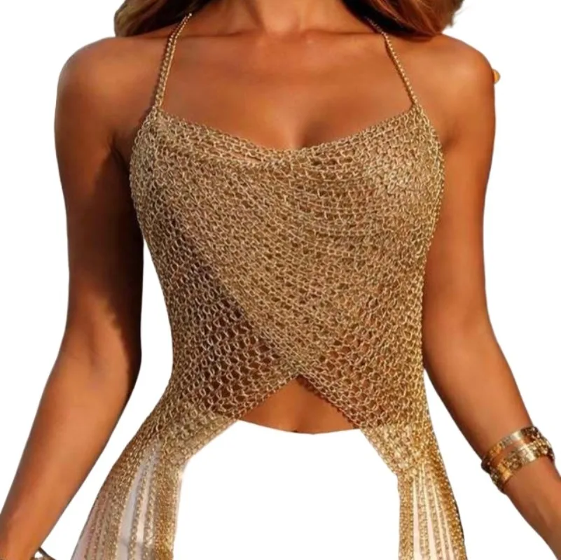 Metal Chain Tassel Halter Camisole Women Sexy Waist Cutout Sleeveless Top Shiny Glitter Cami Vest Festival Party Club Streetwear
Metal Chain Tassel Halter Camisole Women Sexy Waist Cutout Sleeveless Top Shiny Glitter Cami Vest Festival Party Club Streetwear