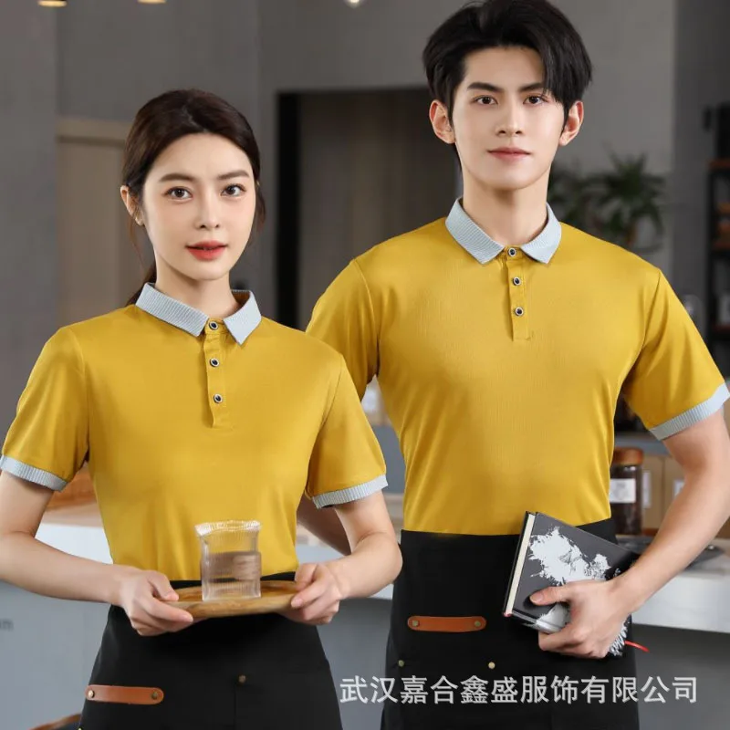 Waiter Short-Sleeved T-shirt Overalls Dining Teahouse Hot Pot Restaurant Barbecue Restaurant Hamburger Shop Sweat-Absorbent Brea
Waiter Short-Sleeved T-shirt Overalls Dining Teahouse Hot Pot Restaurant Barbecue Restaurant Hamburger Shop Sweat-Absorbent Brea