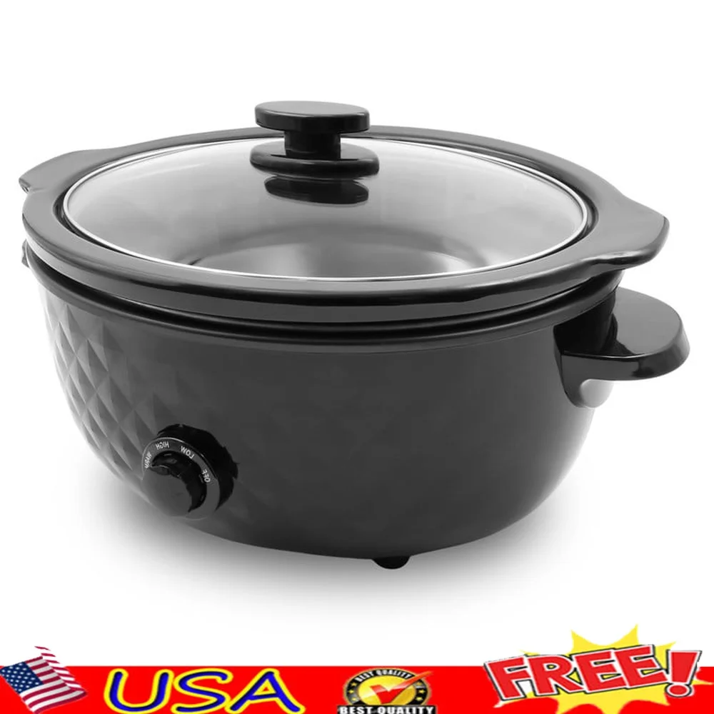 6Qt Slow Cooker Diamond Series with Oval Stoneware Pot Tempered Glass Lid Low High Keep Warm Settings Cool Touch Handles
6Qt Slow Cooker Diamond Series with Oval Stoneware Pot Tempered Glass Lid Low High Keep Warm Settings Cool Touch Handles