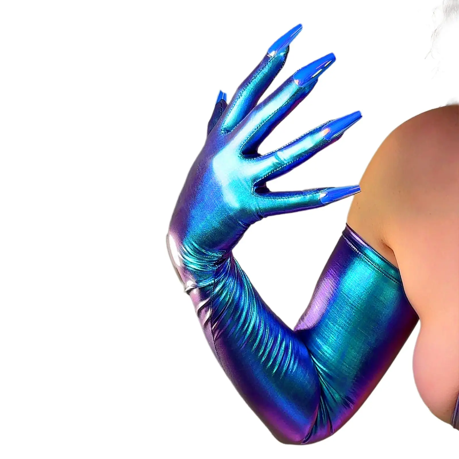 DooWay HOLOGRAPHIC NAIL GLOVES Metallic Shiny Blue 70CM Long TECH Thin Elastic Holo Liquid Gothic Evening Party Glove with Nails
DooWay HOLOGRAPHIC NAIL GLOVES Metallic Shiny Blue 70CM Long TECH Thin Elastic Holo Liquid Gothic Evening Party Glove with Nails