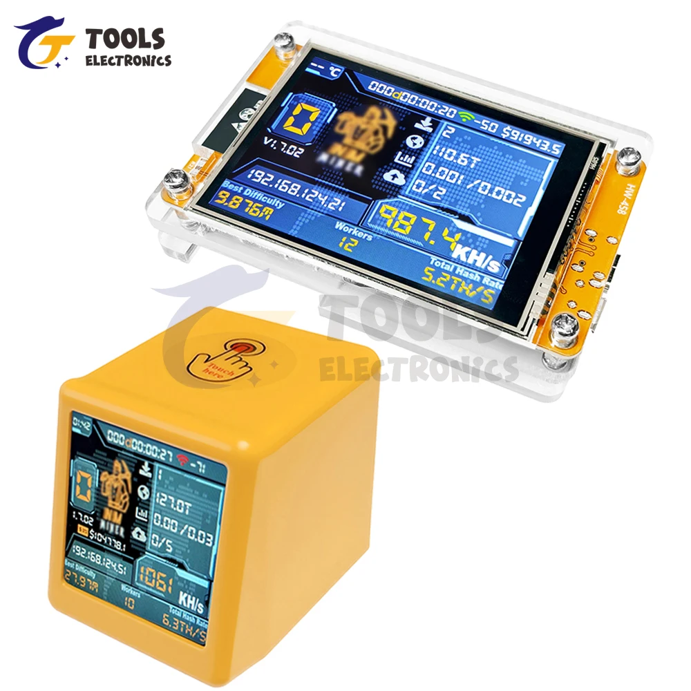 ESP32 Development Board 1.54-inch/2.8 Inch Touch Screen WiFi Bluetooth Miner Module 1060kh/s Desktop Clock Gift
ESP32 Development Board 1.54-inch/2.8 Inch Touch Screen WiFi Bluetooth Miner Module 1060kh/s Desktop Clock Gift