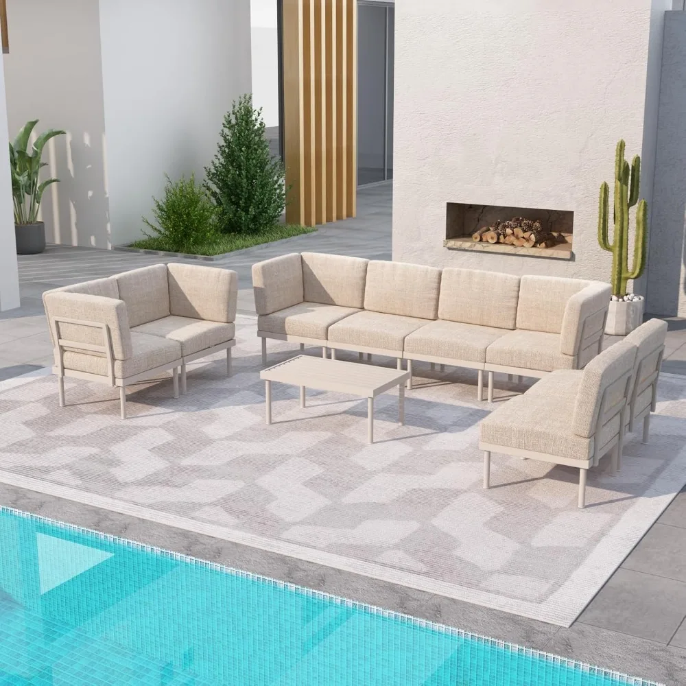Outdoor Sectional Sofa Set with Cushions, Patio Aluminum Frame Furniture Set (9PCS White/Beige), Garden Sofas
Outdoor Sectional Sofa Set with Cushions, Patio Aluminum Frame Furniture Set (9PCS White/Beige), Garden Sofas