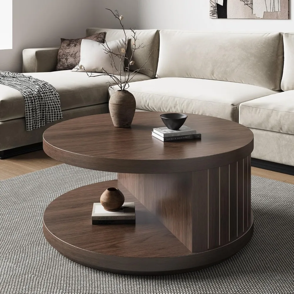 Round Walnut Coffee Table with Storage Shelf, 31-Inch Modern Circle Unique Tea Tables with 2-Tier Shelf Fluted, Wood Coffee Tabl
Round Walnut Coffee Table with Storage Shelf, 31-Inch Modern Circle Unique Tea Tables with 2-Tier Shelf Fluted, Wood Coffee Tabl