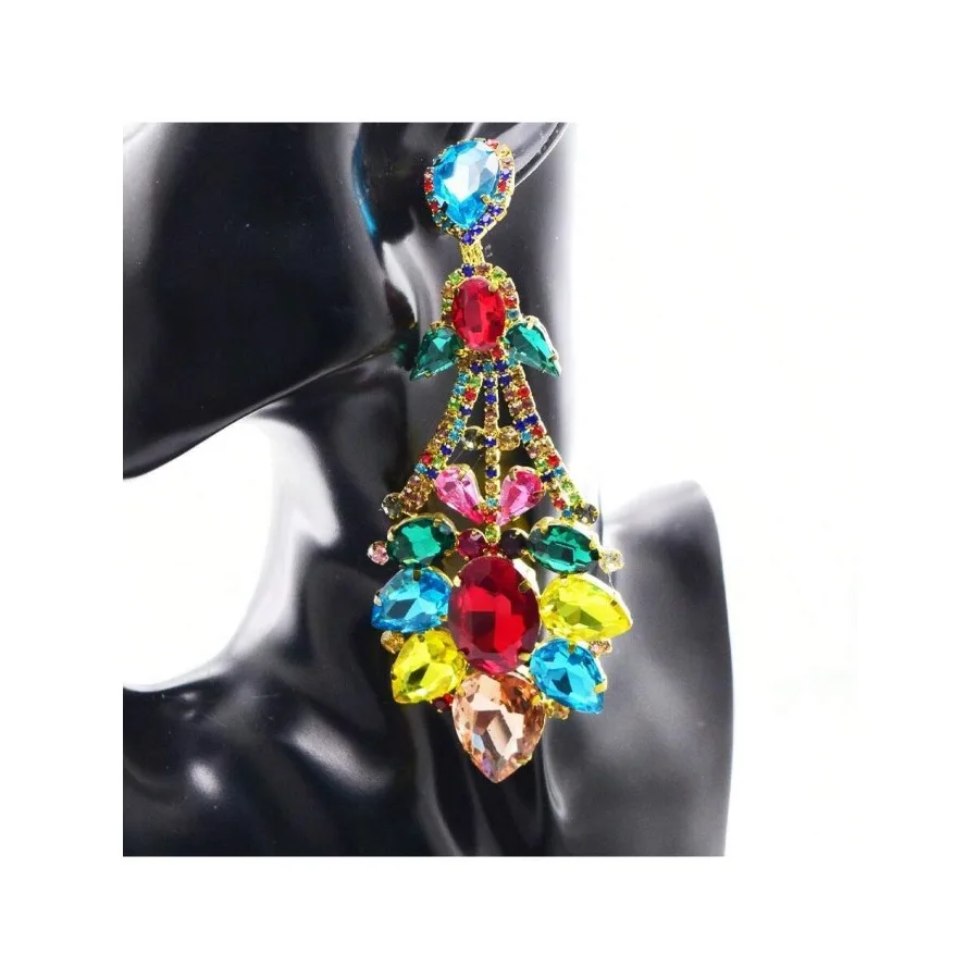 A Pair Of Gorgeous And Exaggerated Earrings Set With Large Rhinestones, Colorful And Vibrant, Large Crystal Glass, Geometric Fl
A Pair Of Gorgeous And Exaggerated Earrings Set With Large Rhinestones, Colorful And Vibrant, Large Crystal Glass, Geometric Fl