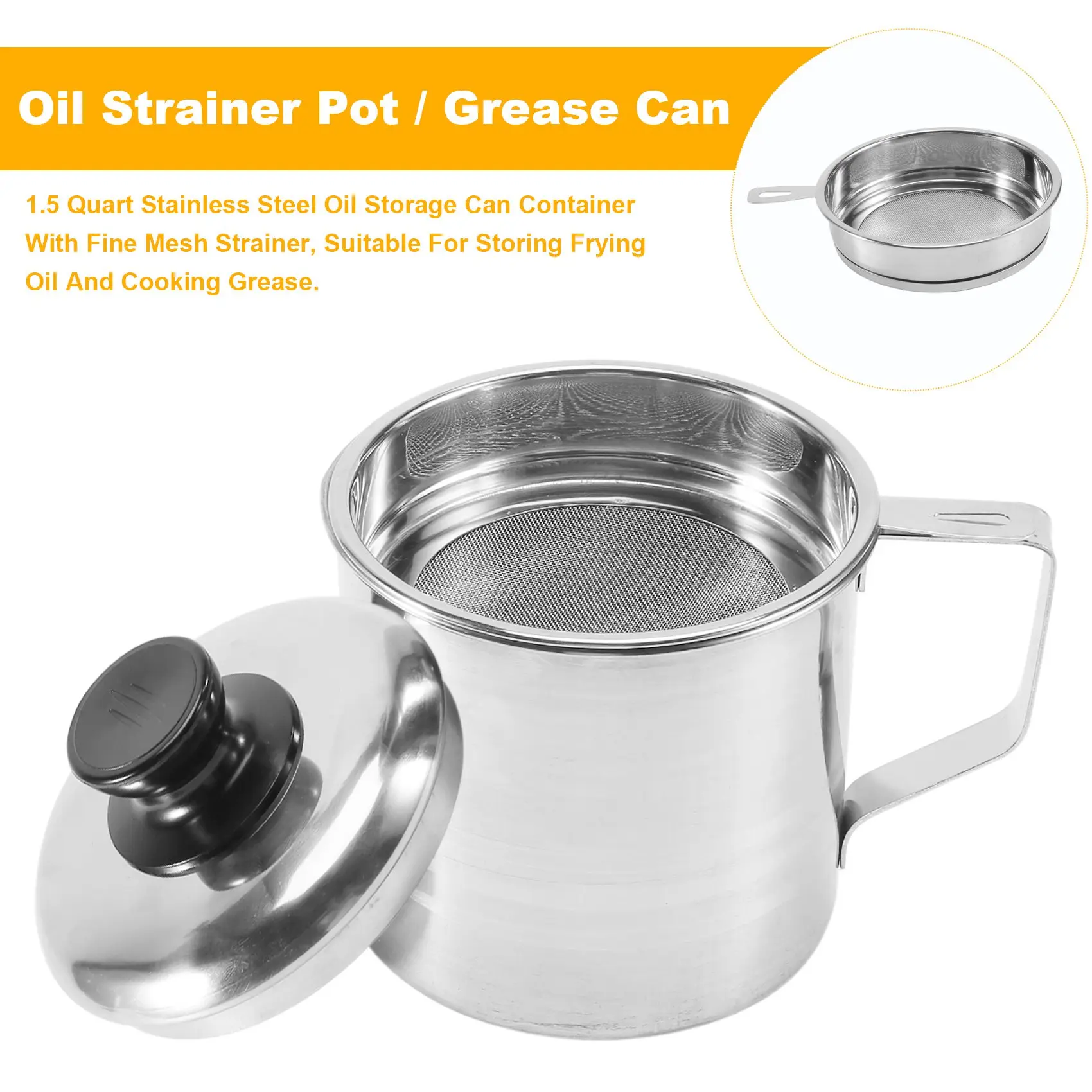 【PRICE REDUCT】Oil Strainer Pot / Grease Can, 1.5 Quart Stainless Steel Oil Storage Can Container With Fine Mesh Strainer, Suitab
【PRICE REDUCT】Oil Strainer Pot / Grease Can, 1.5 Quart Stainless Steel Oil Storage Can Container With Fine Mesh Strainer, Suitab