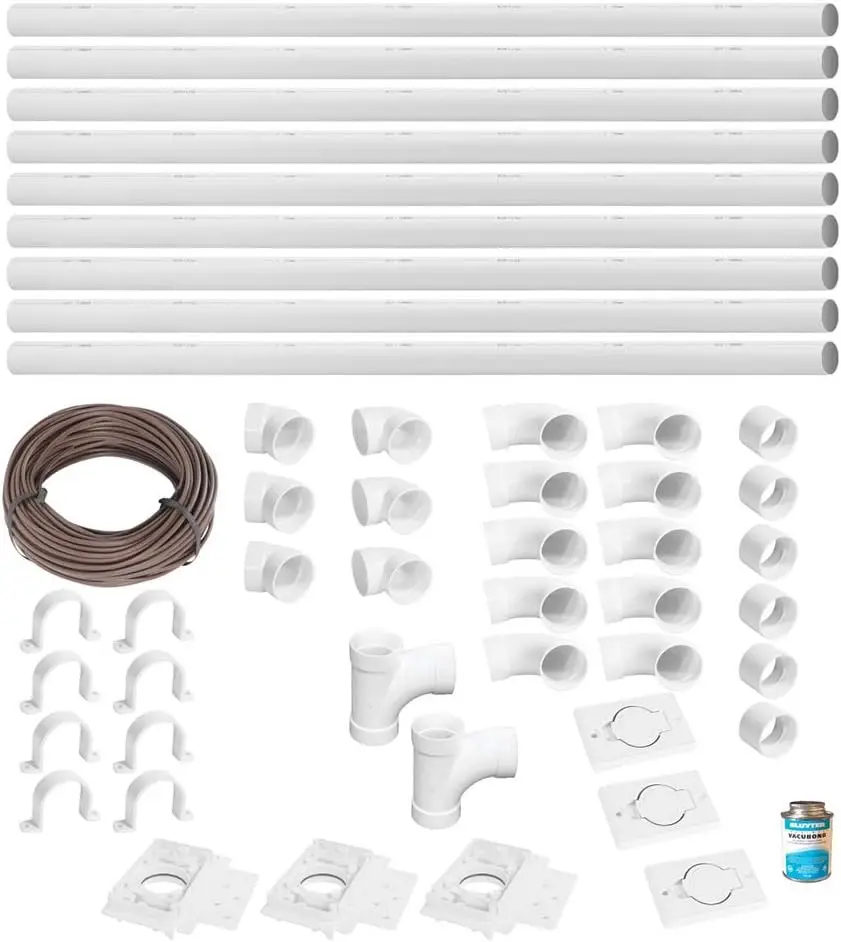 Complete Central Vacuum Installation Kit 3 Inlets 48ft PVC Pipe Fittings White
Complete Central Vacuum Installation Kit 3 Inlets 48ft PVC Pipe Fittings White