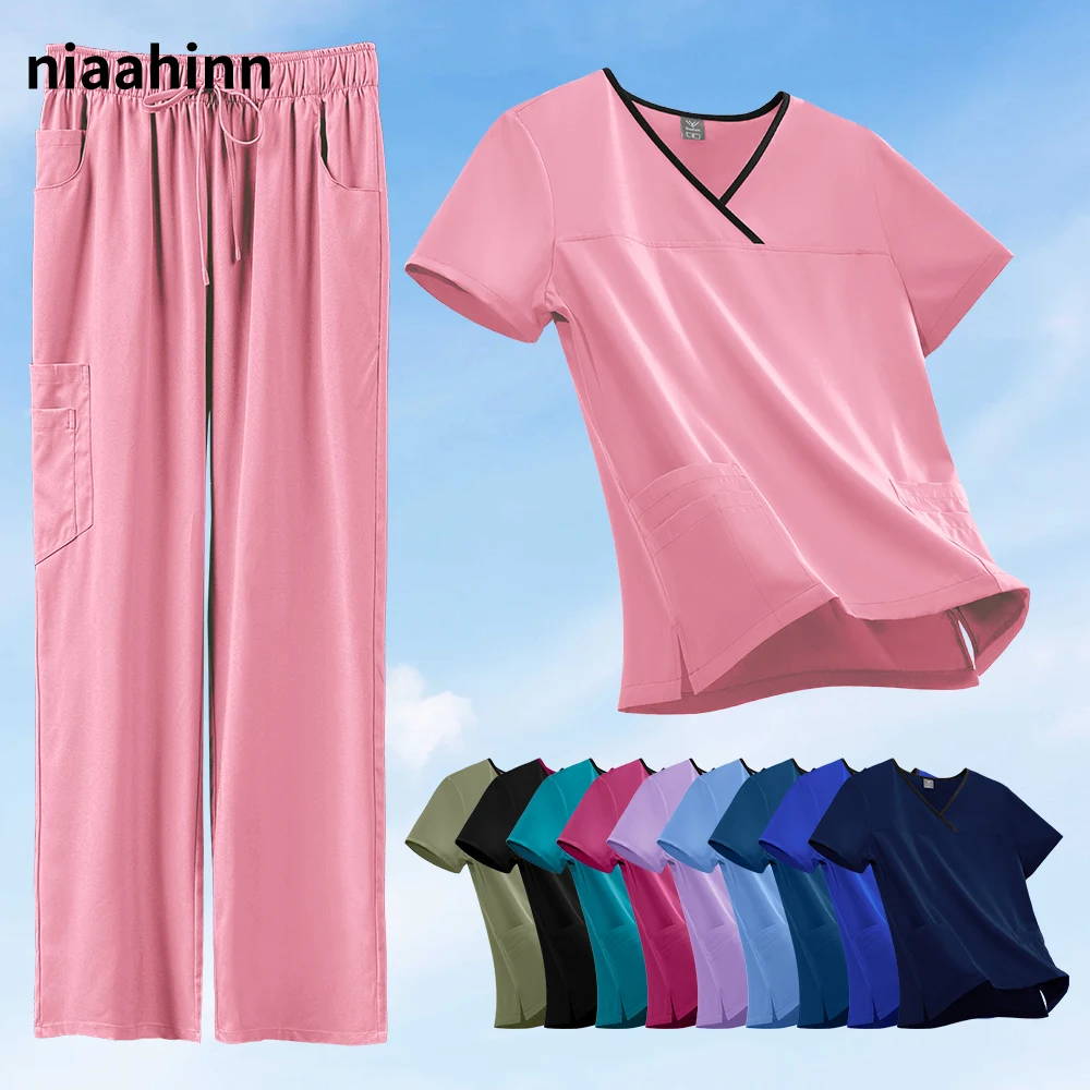 Unisex Scrubs Tops+Pants set Women Short Sleeve Pet Grooming Work Uniforms Men Scrubs Set New Color Block Neckline Spa Uniforms
Unisex Scrubs Tops+Pants set Women Short Sleeve Pet Grooming Work Uniforms Men Scrubs Set New Color Block Neckline Spa Uniforms