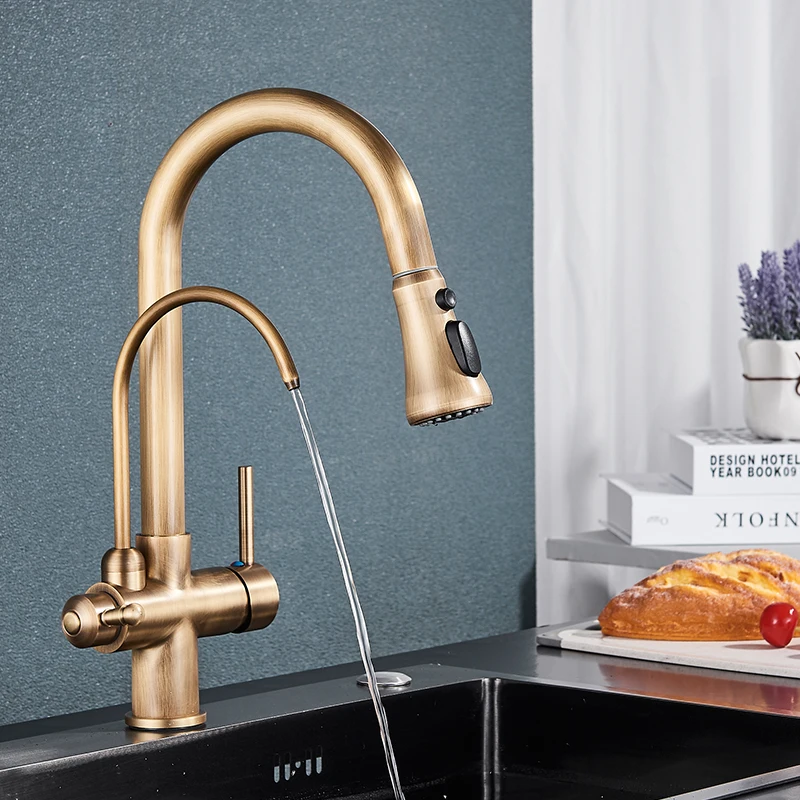 Antique Brass Filtered Faucet Kitchen Pull Out 360 Rotation Water Filter Tap 3 in 1 Sink Mixer Purification
Antique Brass Filtered Faucet Kitchen Pull Out 360 Rotation Water Filter Tap 3 in 1 Sink Mixer Purification