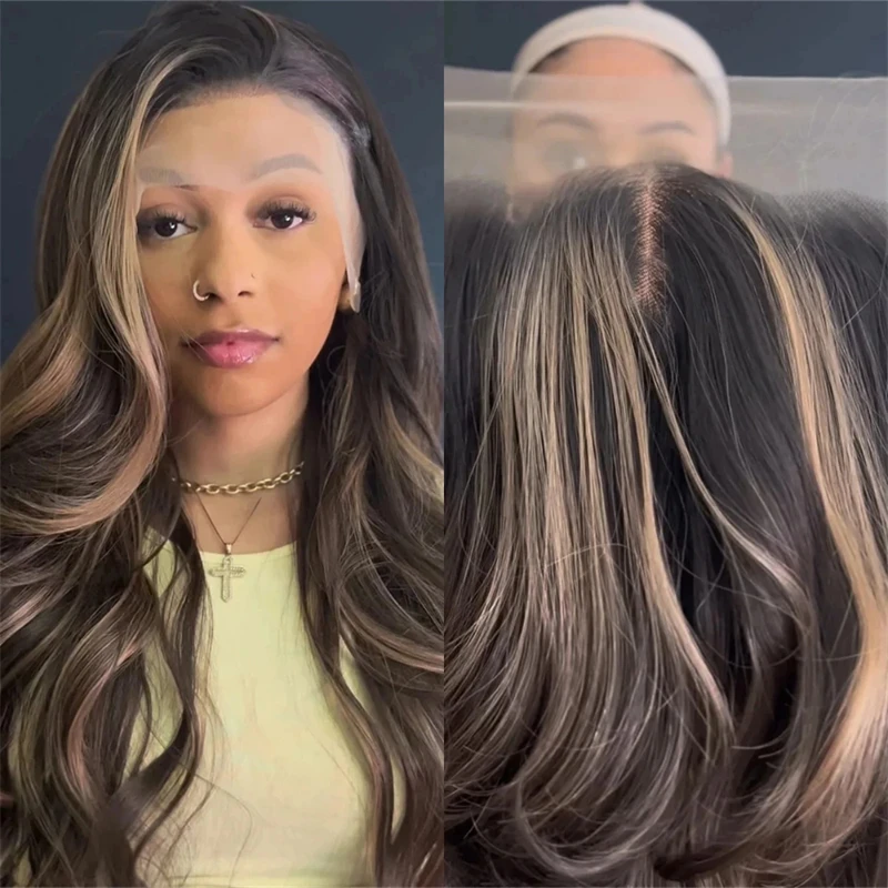 High Quality Glueless Wig Ombre Brown with Blonde Streaks Highlights Synthetic Lace Front Wig Natural Body Wave Wig 28 Inches
High Quality Glueless Wig Ombre Brown with Blonde Streaks Highlights Synthetic Lace Front Wig Natural Body Wave Wig 28 Inches