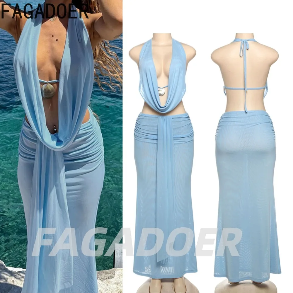 FAGADOER Sexy Mesh Patchwork Bodycon 2 Pieces Set Woman Halter Sleeveless Backless Crop Top + Skirt Matching Female Streetwear
FAGADOER Sexy Mesh Patchwork Bodycon 2 Pieces Set Woman Halter Sleeveless Backless Crop Top + Skirt Matching Female Streetwear
