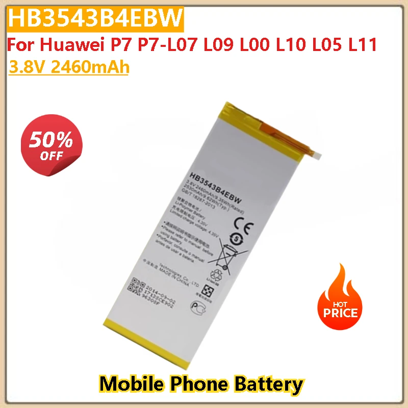 HB3543B4EBW 3,8 В 2460 мАч аккумулятор для Huawei P7 P7-L07 L09 L00 L10 L05 L11 Высококачественная сменная батарея для мобильного телефона 
HB3543B4EBW 3,8 В 2460 мАч аккумулятор для Huawei P7 P7-L07 L09 L00 L10 L05 L11 Высококачественная сменная батарея для мобильного телефона