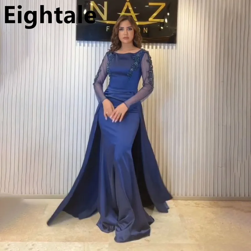 2023 Eightale Navy Blue Mermaid Prom Dress Long Sleeve Evening Party Dress Appliques Beaded Formal Prom Gown Robes De Soirée
2023 Eightale Navy Blue Mermaid Prom Dress Long Sleeve Evening Party Dress Appliques Beaded Formal Prom Gown Robes De Soirée