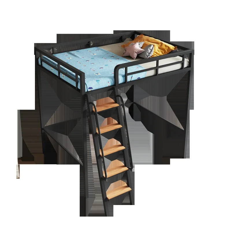 Small apartment loft elevated space saving multi-functional loft rental room iron frame bed under table
Small apartment loft elevated space saving multi-functional loft rental room iron frame bed under table