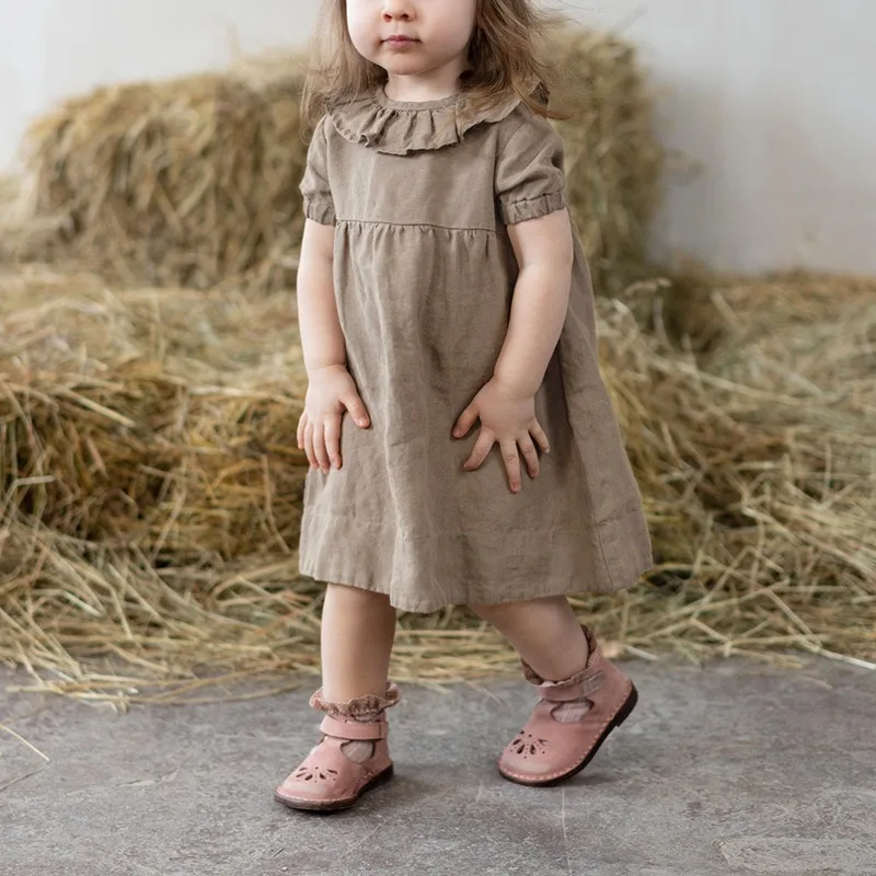 Summer Cotton Linen Ruffled Crew Neck Girls Dress 2025 New Casual Loose Ruched Back Wooden Buttons Short Sleeve Linen Dresses
Summer Cotton Linen Ruffled Crew Neck Girls Dress 2025 New Casual Loose Ruched Back Wooden Buttons Short Sleeve Linen Dresses
